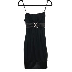Vintage 90s Black Strapless Bubble Skirt Evening Dress Rhinestone Size S